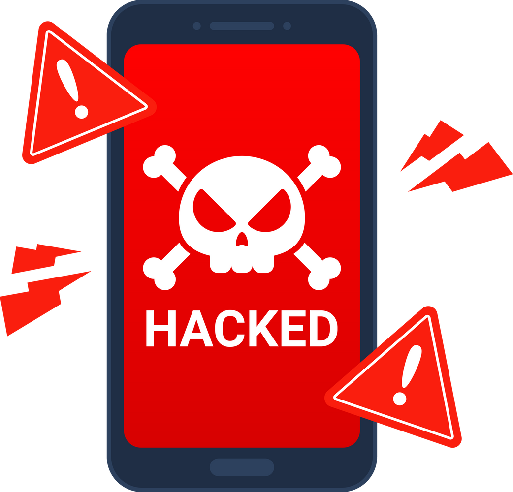 Hacked Smartphone with Skull Icon Illustration